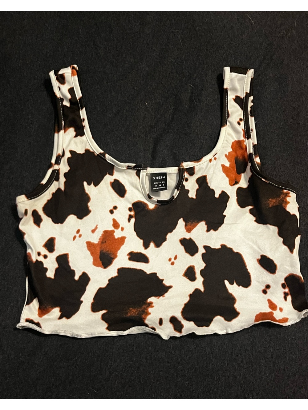 SHEIN White Black and Brown Cow Print Crop Top